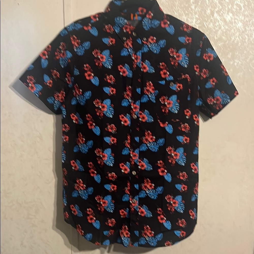 Black and Blue Floral Casual Button Down Shirt